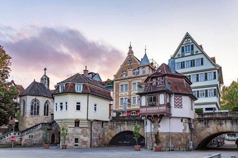 Inner bridge in Esslingen am Neckar. The arches lead across the former river canals and the Maille.