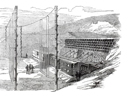 Tests of armor plates and guns in La Spezia, Italy, 1876, testing of a 100-ton gun against