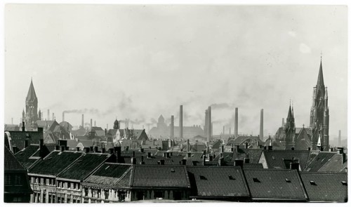 Essen, panorama, chimneys, chimneys, environmental pollution, industry, Ruhr region, view of a city