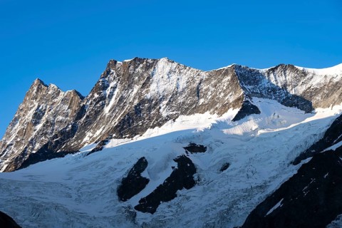 Impressive high-alpine landscape, Finsteraarhorn and Agassizhorn mountain peaks, Bernese Alps,