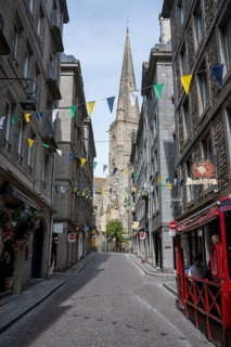 View through the historic Grand'Rue in the old town, Intra-Muros, from Saint Malo with the