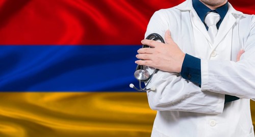 Armenian national health system, Medical professional holding sthetoscope isolated