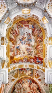 Interior view, chancel, ceiling, ceiling fresco, Protestant town church, Ellwangen (Jagst),