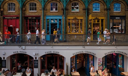 Interior view of restaurants, shops, pubs, market, market hall, Covent Garden Market, Westminster,