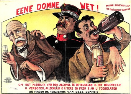 Advertising poster, beverage advertisement, poster from 1919 criticizes Wet-Vandervelde, a law to