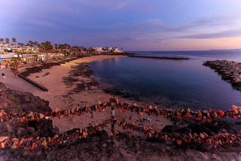Lanzarote, Canary Islands, Spain, Europe, Playa Blanca, Love Castles, Beach View with Love Locks