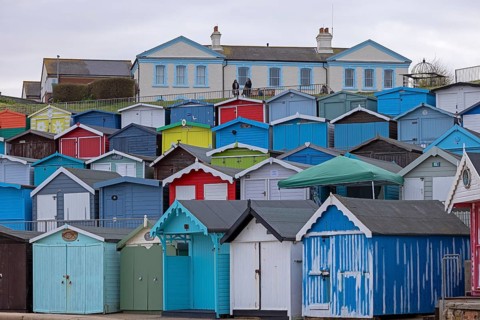 Colourful bath huts, Walton-on-the-Naze, England, United Kingdom