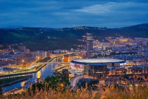 City view of Bilbao in evening light, Basque Country, Spain