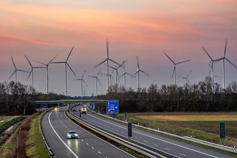 Borsum wind farm, near Rhede, on the A31 motorway, the wind farm was put into operation in 2001 and