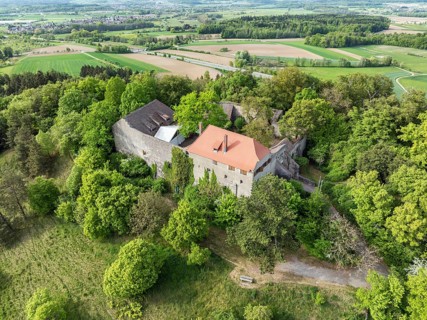 Aerial view of Friedingen Castle, Friedinger Schlössle, or Hohenfriedingen in Hegau, Konstanz
