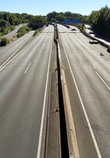 Empty A 40 motorway in the center in front of entering the tunnel, closure, construction work