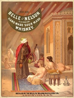 Advertising poster, beverage advertisement, poster from 1882 promotes Belle of Nelson Sour Mash