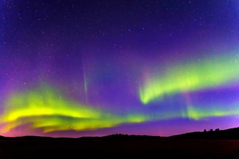 Northern lights in Finland, northern lights, sunset, blue hour, Lappalnd, Veskoniemi, natural