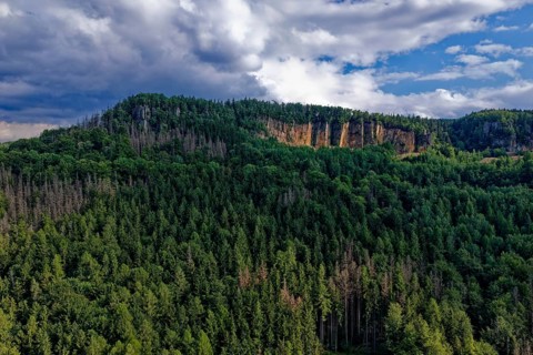 High rock formation in the Heuscheuergebirge National Park. The Heuscheuergebirge National Park,