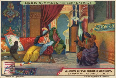 Picture series One Thousand and One Nights, story of the two envious sisters. Three woman can be