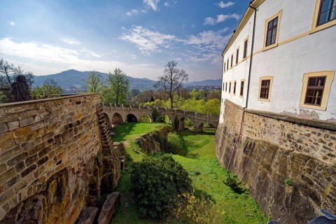 Courtyard, Decín Castle, Tetschner Castle on the Elbe, Decin, Decín, Bohemia, Czech Republic, Czech