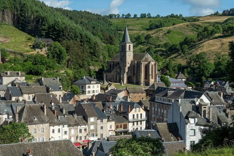 Chaudes-Aigues, spa town, view on the village, Cantal department, Auvergne Rhone Alpes, France