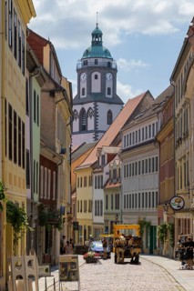 Burgstraße with Church of Our Lady, Meissen, Saxony, Germany