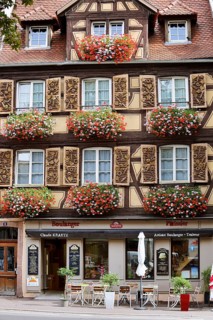 Bakery with decorated shutters, Colmar, Haut-Rhin, Alsace, Grand Est, France