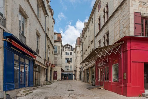 Empty shopping street in Pèrigueux, Dordogne, France