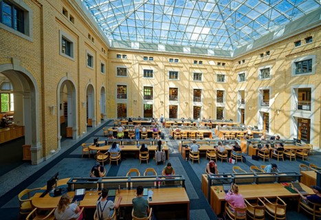 Reading room, covered courtyard, Bibliotheca Albertina, University Library of Leipzig University,
