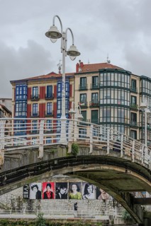 The Puente de la Ribera bridge in the old town district of La Vieja, Bilbao, Spain