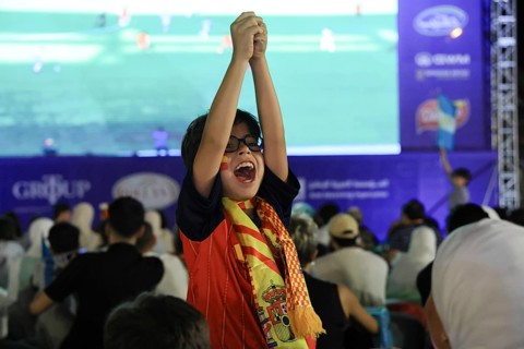 Damascus, syria - july 19, 2026: Supporters of the Spanish national football team erupt in