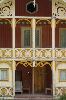 Detailed view of a historic Norwegian wooden house, Kviteseid, Telemark, Norway