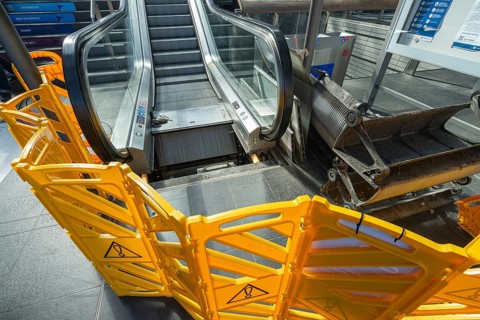 Central Station, yellow barriers on escalators at Berlin Central Station, which have been defective