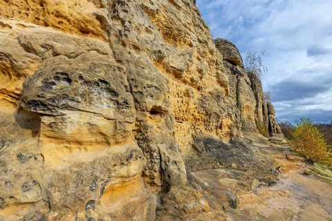 Klusfelsen, sandstone rock formation in Goslar near Halberstadt on the edge of the Harz Mountains,