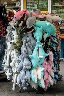 Stuffed animals as souvenirs at a sales stand, Tiergarten, Nuremberg, Middle Franconia, Bavaria,