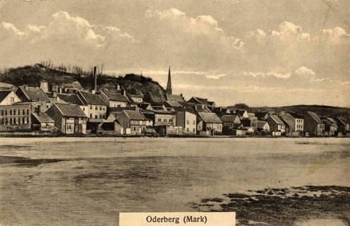 Historical view of the town of Oderberg in Mark Brandenburg, Germany, authentic reproduction of an