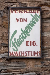 The wine town of Bernkastel-Kues on the Middle Moselle, advertising sign, wine sales, Moselle wine,