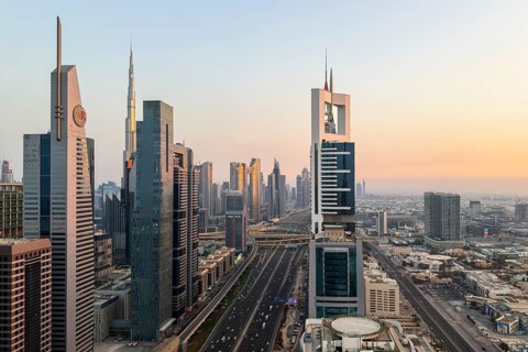 Sheikh Zayed Road and Skyline, Dubai, United Arab Emirates, UAE