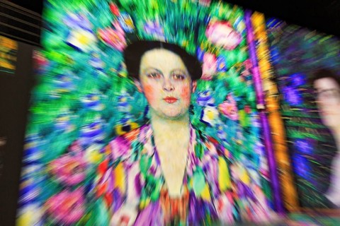 Portrait of Eugenia Primavesi, immersive exhibition, digital art, famous paintings, colorful