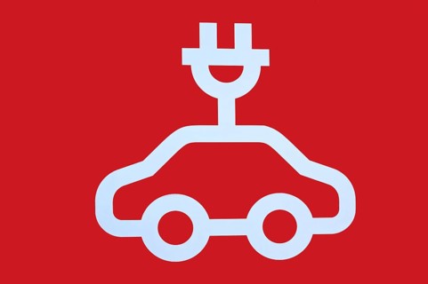 Symbol for charging station for electric cars, Bergkamen, North Rhine-Westphalia, Germany