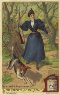 Picture series Search game puzzles, Where is the deer? an elegant woman in hunting clothes with a