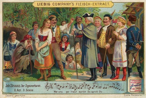 Johann Strauss picture series, scene from the operetta Der Zigeunerbaron, Liebigbild, digitally