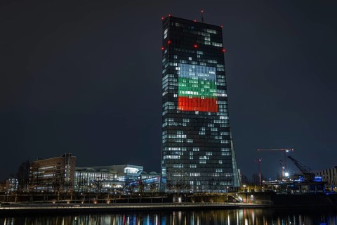 The façade of the European Central Bank (ECB) in Frankfurt am Main will be illuminated with a light