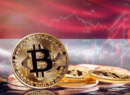 Bitcoin with Monegasque flag in the background. Investors in cryptocurrency and Blockchain