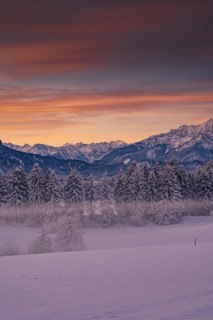 Winter landscape in the Allgäu near Halblech at sunrise