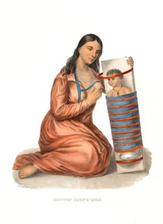 American Indian, Native American, woman with child of the Chippeway people, also Chippewa, a tribe