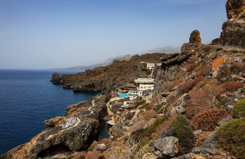 Kalypso Beach with hotel complex near Plakias, south coast, Crete, Greece