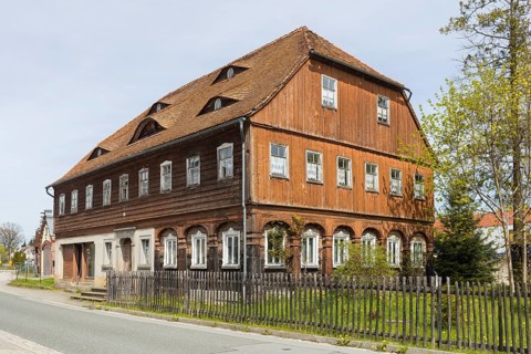 Listed Umgebindehaus in the Läuterau, Seifhennersdorf, Zittauer Gebirge, Saxony, Germany