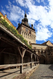 Romania, hour tower in the historic old town of Sighisoara, German Sighisoara, town in Mures