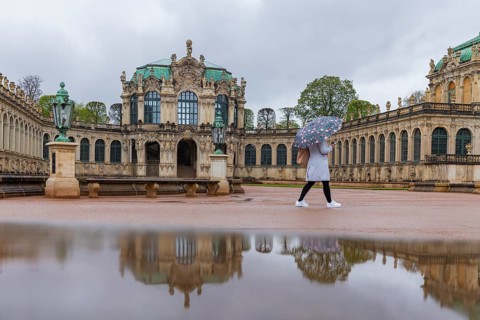 Zwinger's Pleasure Garden in Rain, Dresden, Saxony, Germany