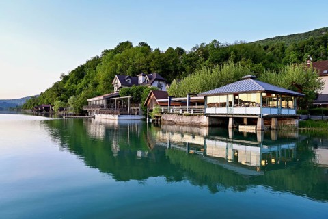 Hotel and restaurant Villa du Lac on Lac d'Aiguebelette, large natural lake, at the foot of the