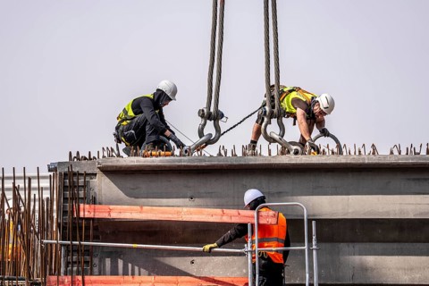 First part of the assembly of the new, 120-meter-long A516 motorway bridge, across Teutoburger