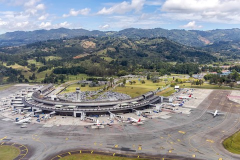 Aerial view of the terminal at Rionegro Airport in Medellin, Colombia