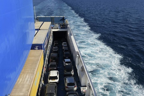 A car ferry of the GNV shipping company on its way from Palermo / Sicily shortly in front of